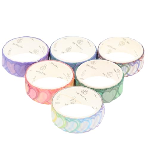 Angoily 6 Rollen Washi Herz Aufkleber Dekorative Herzetiketten für DIY Scrapbooking Tagebuch und Valentinstagskarten Vielseitige Abziehbare Herzsticker in Gemischten Farben Handlich und von Angoily