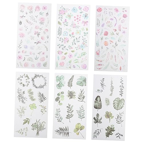 Angoily 6 Sätze Blumen und Blätteraufkleber Diy Klebefolien für Planner Scrapbooking und Kreative Bastelprojekte Farbig Vielseitig für Dekorationen von Angoily