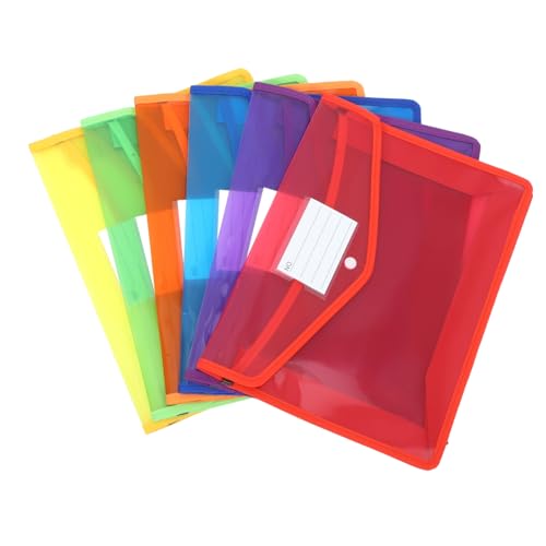 Angoily 6 Stück Dokumentenmappe aus Kunststoff mit Druckknopfverschluss Farben Rot Blau Grün Orange Gelb für Schule Büro und Quittungen und Reißfest mit Indexlabel und Kartenfach von Angoily