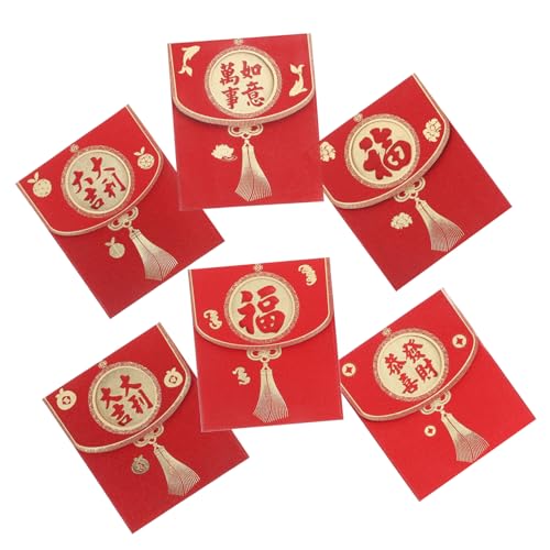 Angoily 6 Stück Gefrertete Umschlagstasche Neues Jahr Red Envelope -tasche Hochzeitsumschlag Lieferungen Für Das Chinesische Neujahr Neujahrsdekorationen Für Mondjahre Papier Rot von Angoily
