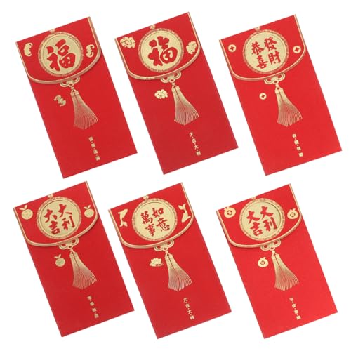Angoily 6 Stück Glitzernde Rote Umschläge für Hochzeiten und Chinesisches Neujahr Traditionelle Hong Bao mit Modernem Design Vielseitig Einsetzbar für Geldgeschenke und Kleine Gegenstände von Angoily
