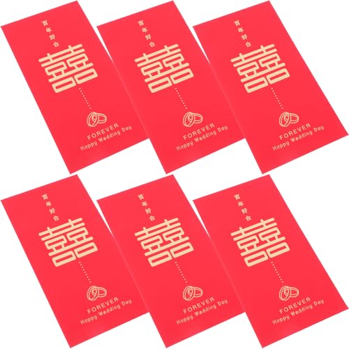 Angoily 6 Stück Happy Red Envelope -Tasche Pakete Hochzeitsdekorationen Geldumschläge Hochzeit Etikett Lüfter briefumschläge Hochzeitsumschlag Bargeldumschläge für Hochzeiten Papier rot von Angoily