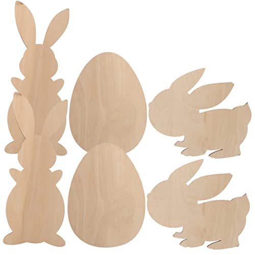 Angoily 6 Stück Haseneier aus Holz geformt Osterkaninchendekor Hase DIY ausgeschnitten Weiß basteln ostern osterbasteln holzfiguren ostern Graffiti-Zubehör ostern hängende verzierung von Angoily