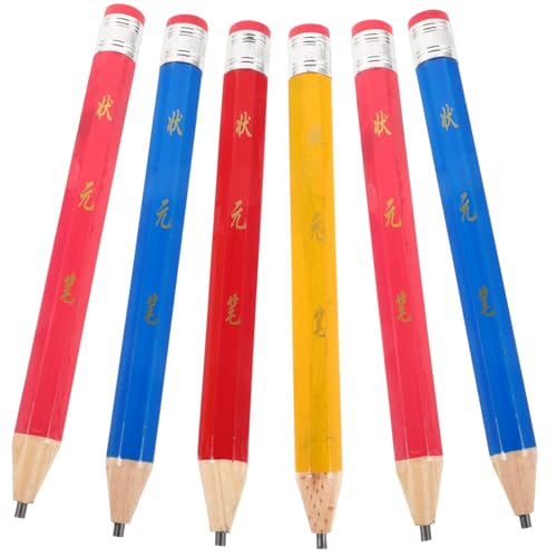 Angoily 6 Stück Teiliges Große Dreikantige Holzbleistifte mit Radiergummi Schulbedarf Bunte Schulstifte Robust Langlebig für Schule und Party Verwendung Zufällige Farbe Zufällige Farbe von Angoily