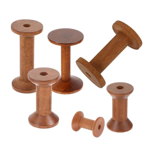 Angoily 6 Stück Teiliges Holz Garnspulen für Näh und Bastelprojekte Vintage Spulen zur Garnaufbewahrung Handgefertigte Holzbobinen für DIY und Wohnkultur von Angoily