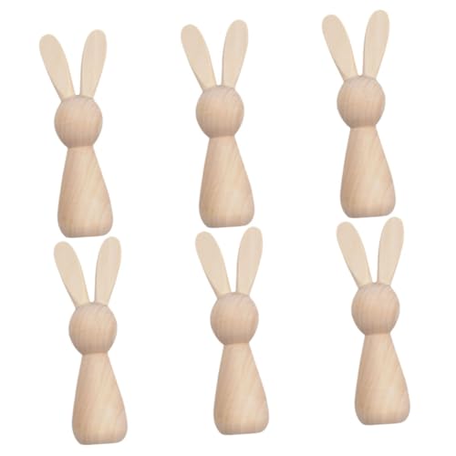 Angoily 6 Stück Teiliges Holzhasen zum Bemalen Robuste DIY Osterdeko Figuren aus Holz Niedliche Hasenform für Kreative Bastelprojekte für Frühlingstischdekoration von Angoily