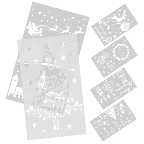 Angoily 6 Stück Teiliges Weihnachts Malschablonen aus Pet Wiederverwendbare Bastelvorlagen für Wand Möbel und Stoffgestaltung DIY Spray und Pinseltechnik Vielseitige Christbaum und von Angoily
