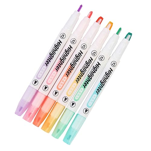 Angoily 6 Stück Textmarker Tipp Doppelspitze Doppelseitige Highlighter Dual-tip-marker Schülermarker Stift Student Marker Ästhetische Highlighter Klare Highlighter Plastik Colorful von Angoily