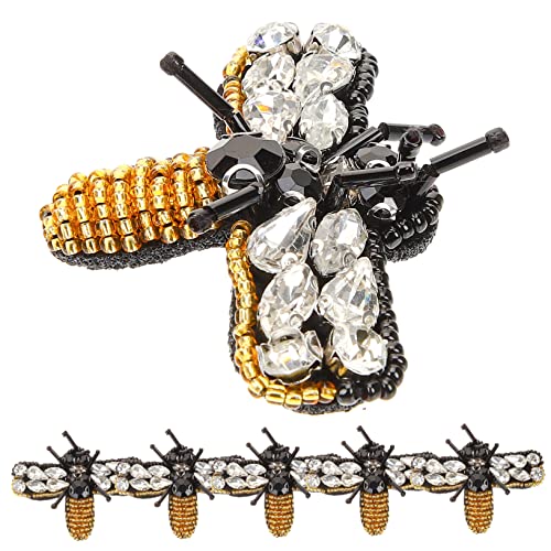 Angoily 6 Stück Tierform Stofffleck Bienenapplikation Perlen Patches applique Material gestickte Fleckenaufkleber Zubehör Dekorative Nähflecken Stickereiapplikationen Acryl von Angoily