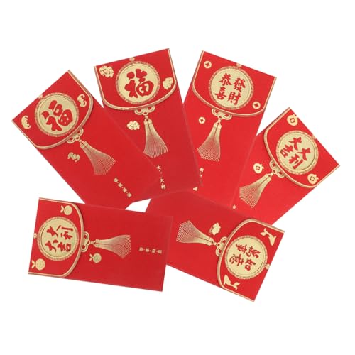 Angoily 6 Stück Umschlagbeutel chinesische Neujahrsdekorationen Geldumschläge Münzumschläge Frühling Festival Red Envelope Lieferungen für das chinesische Neujahr Geldumschlag Papier rot von Angoily
