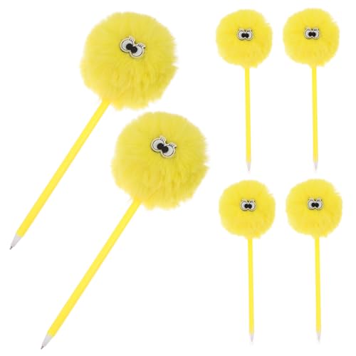 Angoily 6 Stück schwarzer Kugelschreiber süße Stifte für Mädchen Cartoon-Kugelschreiber unscharfe Stifte flauschiger Stift flauschige Stifte lustige Stifte Pom-Pom-Stift Plüsch Gelb von Angoily