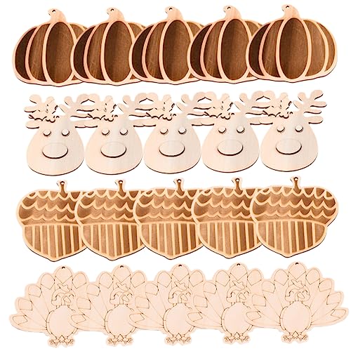 Angoily 60 Stck. Teiliges Holz Deko Halloween und Herbst Ungefertigte Holzscheiben mit Kürbis Truthahn Rentier Glatte Oberfläche Leichte Diy Holzformen für Kreative Bastelprojekte von Angoily