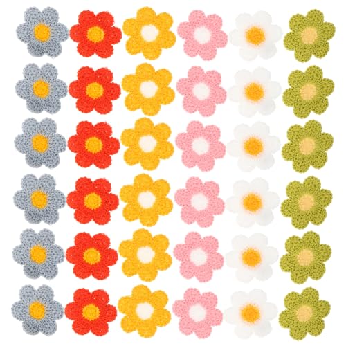 Angoily 60 Stück Teiliges Kompakte Blumen Patches zum Aufnähen und Aufbügeln Bestickte DIY Stoffapplikationen für Kleidung Jacken Hüte Rucksäcke in Weiß Hellrosa Gelb Grün Orange und von Angoily