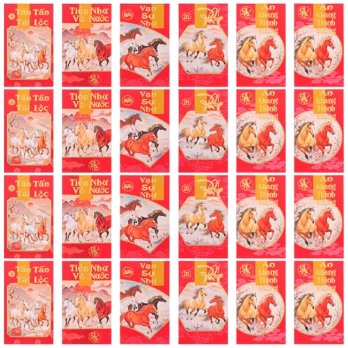 Angoily 60 Stück Teiliges Neujahrsumschläge Jahr Des Pferdes Vietnamesische Rote Umschläge Hongbao für Geldgeschenke Traditionelle Papierumschläge mit Pferdemotiv und Vietnamesischem von Angoily
