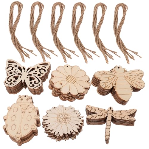 Angoily 60 Stück Teiliges Unbemalter Holzscheiben zum Basteln Stabile Holzplättchen mit Naturmotiven Blumen Insekten für DIY Kreativprojekte Leicht Bemalbar Kinderfreundlich für von Angoily