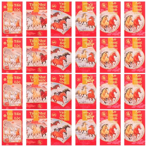 Angoily 60 Stück Vietnamesische Rote Umschläge 2026 Jahr Des Pferdes Geldbeutel Neujahrs Glücksgeldbeutel Pakete Traditionelle Rote Umschläge Für Hochzeit Und Geburtstag von Angoily