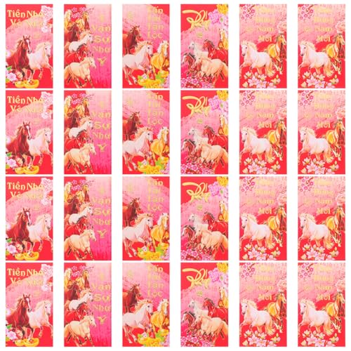 Angoily 60 Stück Vietnamesische Rote Umschläge Jahr Des Pferdes Traditionelle Lunar Year Hong Bao Lucky Money Pouches mit Pferdemotiv Designs Hochwertiges Papier für Festliche von Angoily