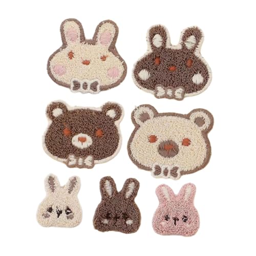 Angoily 7 Stück Teiliges Bestickte Cartoon-tier-aufnäher mit Kaninchen und Bär Farbecht und Langlebig zum Aufnähen für Kinderkleidung Jacken Hüte Einfache Diy-stickerei und Reparatur von Angoily