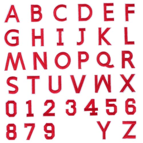 Angoily 72 Stück Buchstaben-stickaufkleber Zahlen 0-9 Applikation Flicken Für Bekleidung Zahlen Patches Rucksack Briefe Name Patches Verzieren Kleiden Nähen Alphabet Flecken Polyester Rot von Angoily
