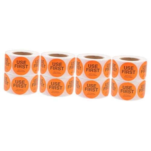 Angoily 8 Rollen Erste Verwendung Aufkleber für Lebensmittel Selbstklebende Etiketten zur Bestandskontrolle pro Rolle für Küche und Restaurant Orange von Angoily