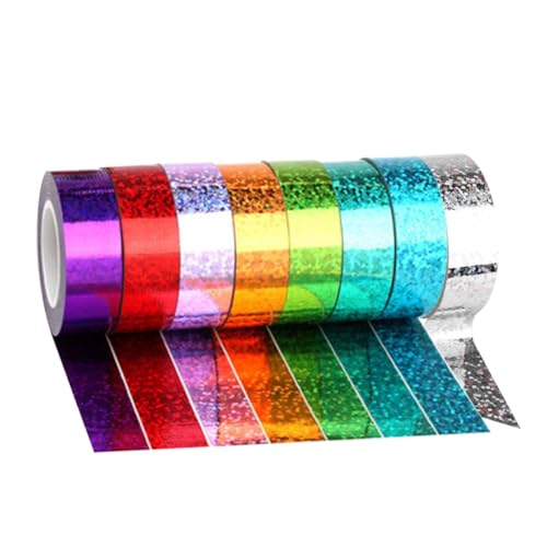Angoily 8 Rollen Teiliges Bunte Hochklebende Klebebänder mit Holografie Optik für DIY Geschenkverpackung Scrapbooking und Kreative Bastelideen Vielseitig Dekorativ Einsetzbar von Angoily
