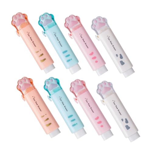 Angoily 8 Stück Katzenpfoten Radiergummis für Wiederverwendbare Push Pull Radierer Blau Rosa Orange und Weiß Niedliche Schulbedarf für Schüler und Studenten von Angoily