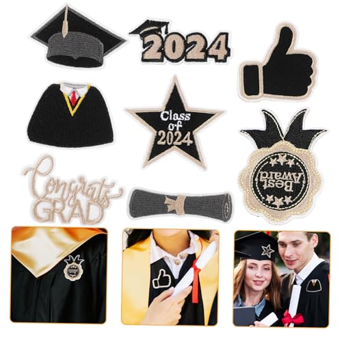 Angoily 8 Stück Stickaufkleber Zum Abschluss Bestickt Flicken Aufnähen Abschlusskappendekorationen Hosenapplikation Flecken Party Für Kleidung Abschlussbekleidungszubehör Genäht Stickgarn von Angoily