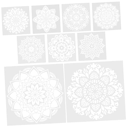 Angoily 9 Stück Malvorlage Mandala Malschablonen Fliesenschablonen Wanddekoration Mandala-Schablone ausgehöhlte Malschablonen Schablonen zum Zeichnen tragbare Farbschablonen Plastik Weiß von Angoily