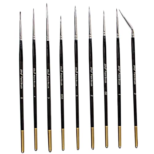 Angoily 9 Stück Teiliges Nylon Pinsel für Aquarell und Ölmalerei Extrem Feine Linienzeichnung Ergonomischer Holzgriff Vielseitig für Künstler und Anfänger Präzises Detail Konturzeichnen von Angoily