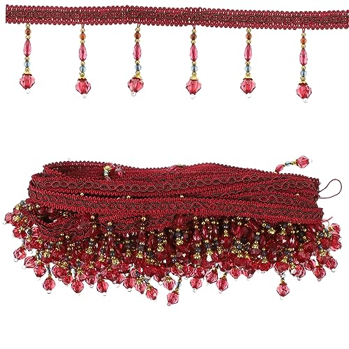 Angoily Beaded Fransenbesatz für Vorhänge Dekorative Perlenborte mit Kleinen Anhängern Zartrot für Heimdekoration Tischdecken und DIY Projekte von Angoily