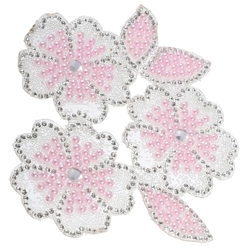Angoily Blumen Strass Applikation Patch Selbstklebendes Bügelmotiv mit Glitzer für Kleidung Kostüme DIY Pinke Blütenapplikation zur Verschönerung von Angoily