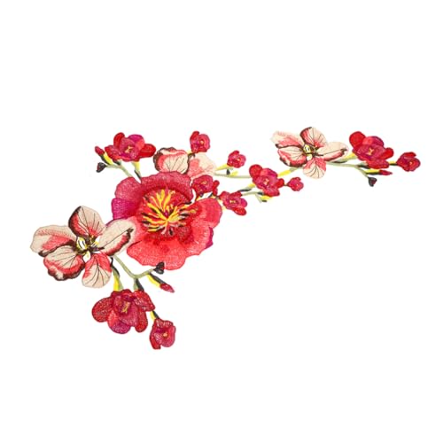 Angoily Bunte Blumen Cheongsam Abziehbilder gestickte Aufnäher Reparaturflicken nähen Stoffflecken Nähen von Stoffapparat für Kleidung gestickte Applikationen Polyester rot von Angoily