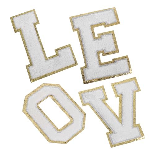 Angoily Chenille Love Letter Bügel-patches mit Goldglitzerndem Rand Alphabetische Aufnäher aus Polyester Langlebig Weich zum Aufbügeln Jacken Hüte Rucksäcke DIY Kleidung von Angoily