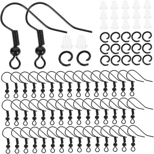 Angoily DIY Ohrhaken mit Perle und Federkiel Schwarze Ohrringhaken aus Glattem Material Einfach zu Verwenden für DIY Ohrschmuck und Ohrstecker Zubehör Nickelfrei Vielseitig Einsetzbar von Angoily