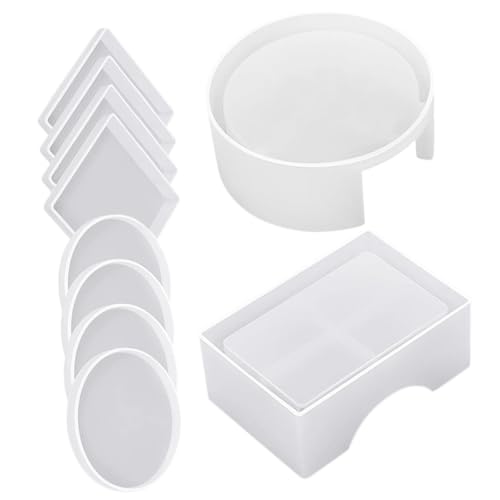 Angoily DIY Untersetzer Gießform aus Flexiblem Silikon Rundes Quadratisches Coaster Casting Mold für Harz Epoxidharz Langlebig Leicht Entformbar zum Kreativen Basteln und Personalisieren von Angoily