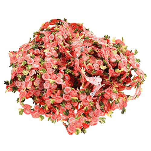 Angoily Dekorative Spitzenbänder für DIY Kopfbekleidung und Nähverkleidung Wasserlösliche Blumenstickerei Blutrot Yards für Festtags und Partydekorationen von Angoily
