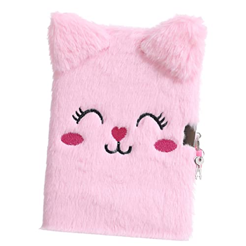 Angoily Katzentagebuch Notizbücher für notizbuch mit schloss geheimes Tagebuch mit Schloss Karikatur Tagebuch Süßes Journal Lock Journal Kid Plüsch Rosa von Angoily