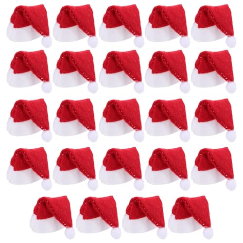 Angoily Mini-weihnachtsmannhüte, Lutscherhüllen, 24 Stück Mini-süßigkeitenhüte, Weihnachtsweinflaschenhüllen, Besteckhalter, Weihnachtslutscher-süßigkeiten-partyzubehör, 2,95 X 1,18 Zoll von Angoily