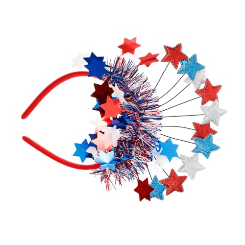 Angoily Pentagramm Stirnband Patriotische Mottoparty Kopfbedeckung Glitzerstern Haarreif Unabhängigkeitstag Stirnbänder Memorial Day Haar Und Streifen Haarbänder Festival von Angoily