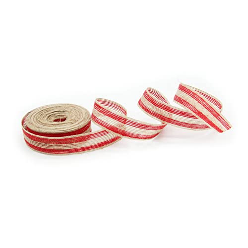 Angoily Rotes Juteband mit Streifenmuster Strapazierfähiges Bastelband für DIY Handwerk Geschenkverpackung Hochzeits und Partydekoration Natürlicher Burlap von Angoily