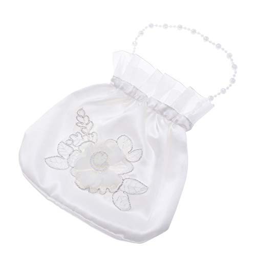 Angoily Satin Braut Hochzeit Geldbag Weiß Brauthochzeitstasche Satin Blume Dekorierte Dolly Bag Brauttasche Handtasche für Hochzeit von Angoily