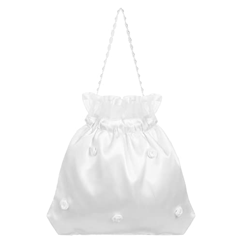 Angoily Satin Braut Hochzeit Geldbeutel Weiße Brauthochzeit Tasche Hochzeit Satin Geschenktüte Satin Blume Geschmücktes Tasche mit Perle Brauthochzeit Dolly Tasche von Angoily