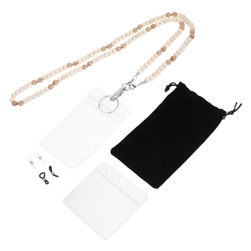 Angoily Schlüsselband Mit Ausweishalter Einziehbare Lanyard Halskette Aus Holzperlen Verstellbar Für Ausweise Und Schlüssel von Angoily