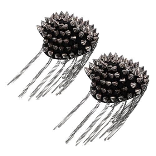 Angoily Schwarze Vintage Schulterklappen mit Metallnieten und Quasten Design Modische Epaulette für Damen und Herren Einzigartiges Kostüm Jackenzubehör von Angoily