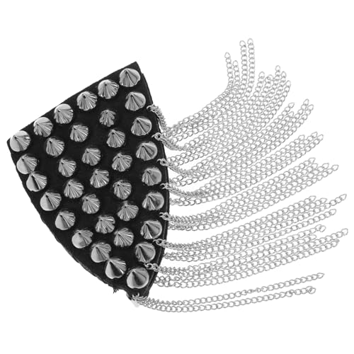 Angoily Silberne Schulterklappe mit Nieten und Quasten Kettenanhänger Vintage Epaulette Punk Stil Modisches Kleidung Zubehör für Kostüme und Uniformen von Angoily