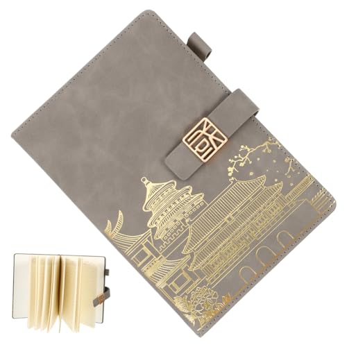 Angoily Stil Vintage Notizbuch mit Dickem und Praktischem Verschluss Liniert Planer Notizblock für Schüler und Tägliche Terminplanung Elegantes Graues Journal für Notizen und To do listen von Angoily
