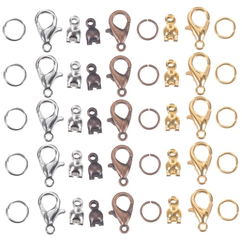 Angoily Teiliges Schmuck Bastelset mit Hochwertigen Legierungs Karabinerverschlüssen Biegeringen und Verbindern in Gold Silber und Rotkupfer für DIY Armbänder Halsketten und von Angoily