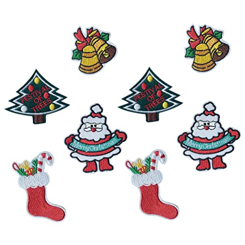Angoily Teiliges Weihnachts DIY Patch Bestickte Aufnäher mit Santa Claus Glocke Weihnachtsbaum Geschenkstrumpf Farbenfrohe Kleidung Sticker für Jacken Hüte Taschen Festliche Dekoration von Angoily