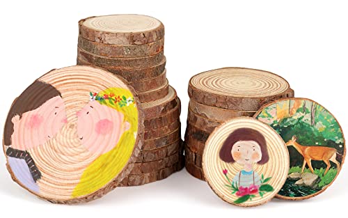 Angooni 24 Stück Natürliche Holzscheiben, 3-4 cm 5-6 cm 7-8 cm Runde Holzscheiben zum Basteln, Klein Baumscheibe mit Rinde, für Kunst Holzscheiben, DIY Handwerk, Weihnachtsschmuck von Angooni