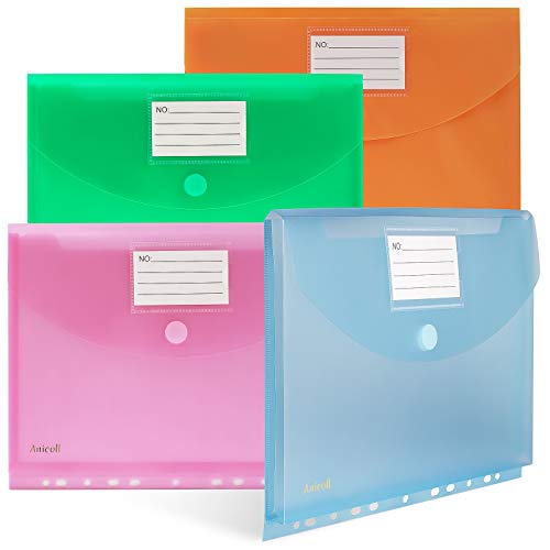 Dokumententasche A4-20 Pack dreidimensionale A4 Dokumentenmappe Sammelmappen für Dokumente Organisieren mit Binderlöcher/Klettverschluss und Etikettentasche wasserdicht jede bis zu 300 Papiere von Anicoll